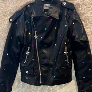 Lola and the Boys Infinite stone gem vegan leather jacket